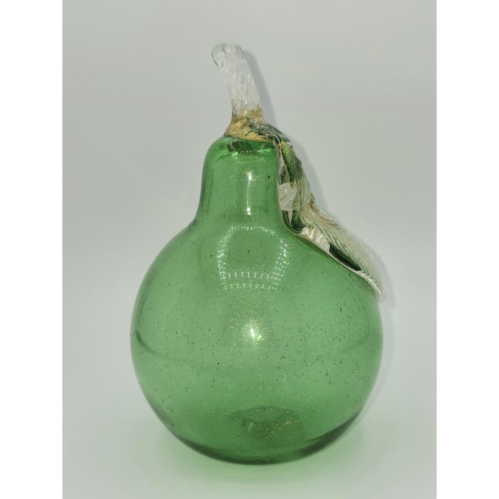 Murano Art Glass Green Pear Gold Flake 5"